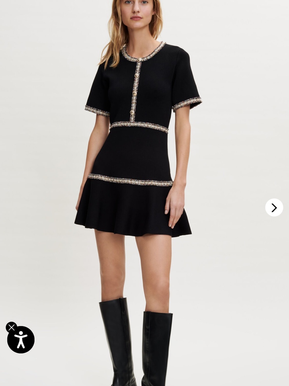 Maje Rongalon Tweed trimmed knitted mini dress